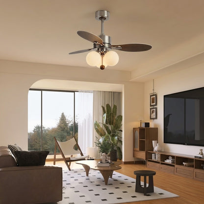 Modern Style Ceiling Fan with Light Iron & Glass Shades for Bedroom