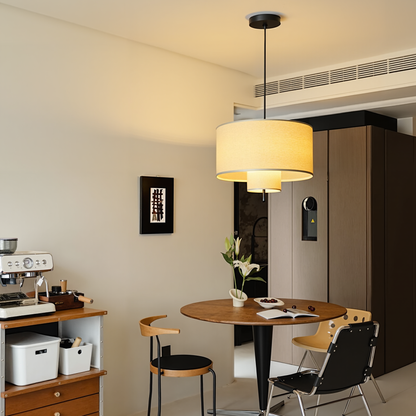 Modern Linen Drum Pendant Light - Japandi Nested Fabric Chandelier