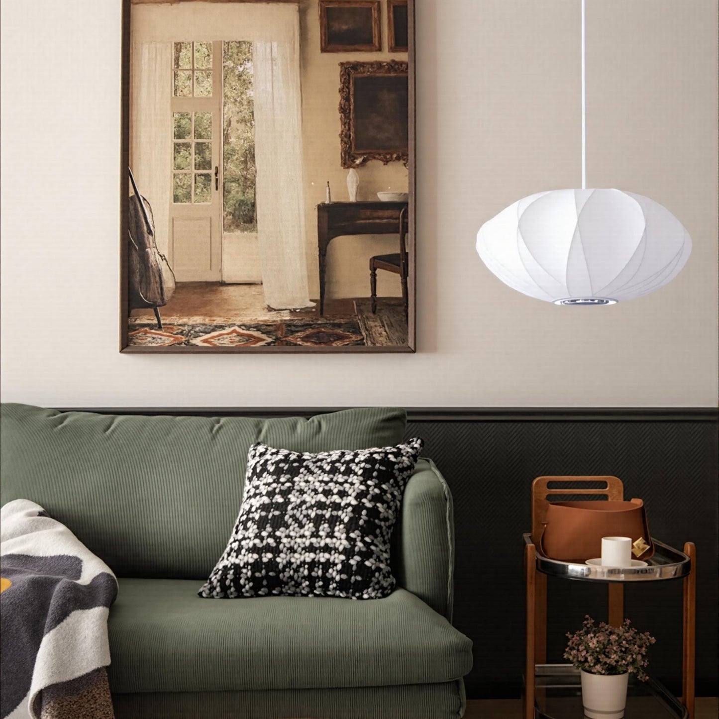 Mid-Century fabric Cocoon Pendant Light - Modern Cloud Bubble Shade Chandelier