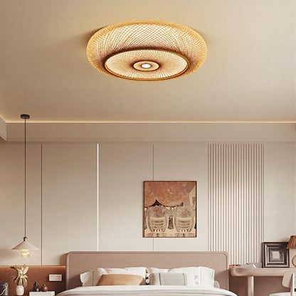 Modern Hand-Woven Bamboo Flush Mount Ceiling Light - Japandi Zen Dome Lamp