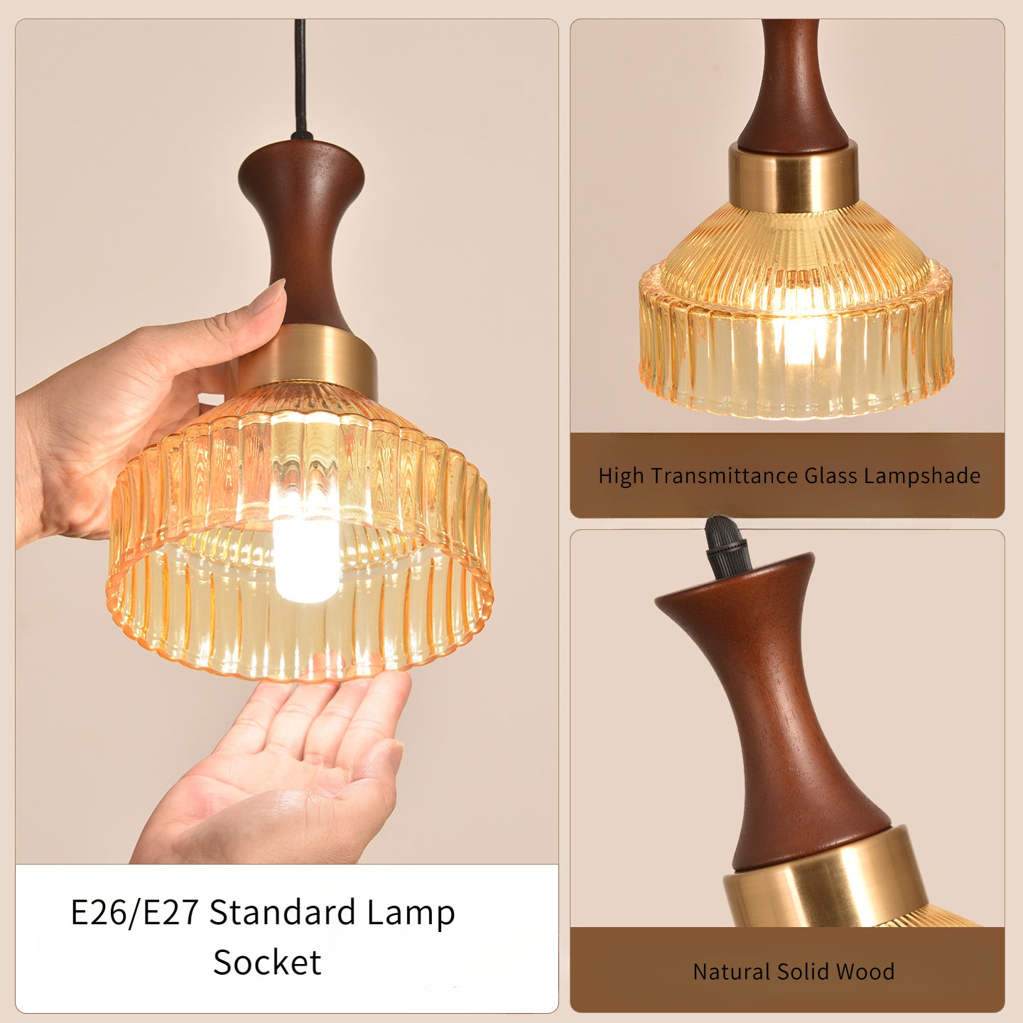Nordic Vintage Glass Pendant Light for Bedroom or Study