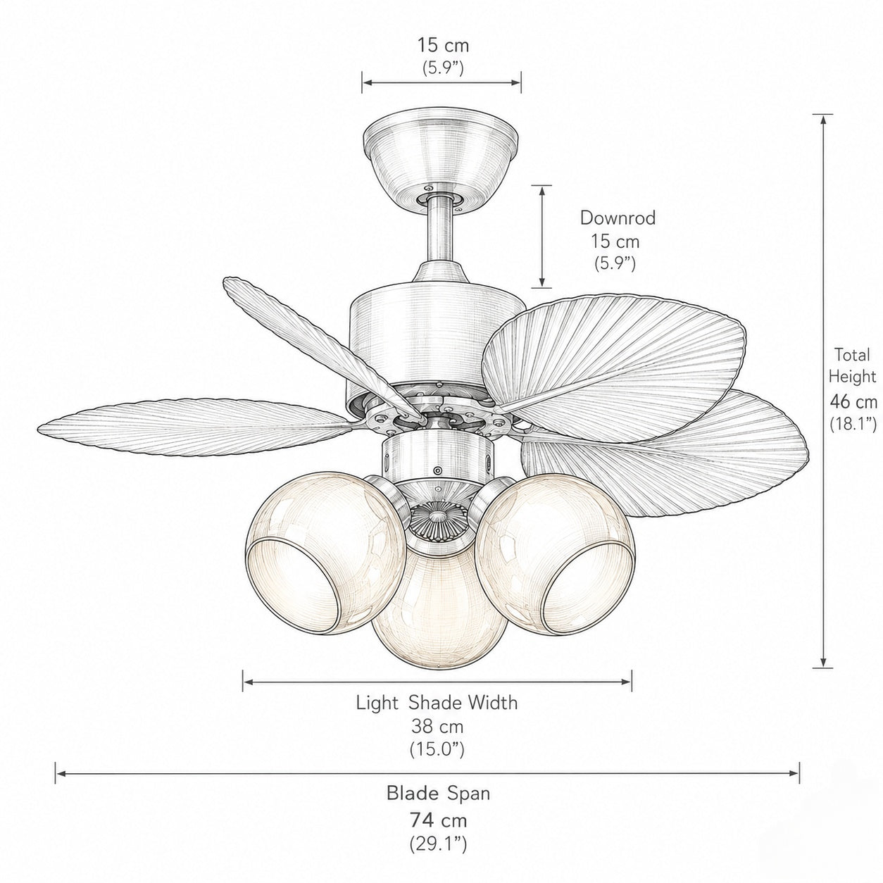 29 Inch Palm Leaf Ceiling Fan with Amber Glass Lights