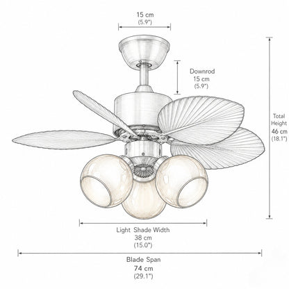 29 Inch Palm Leaf Ceiling Fan with Amber Glass Lights