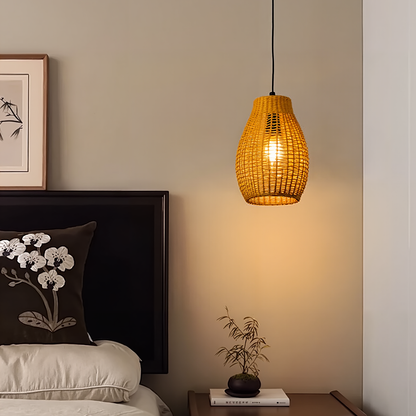 Modern Hand-Woven Rattan Teardrop Pendant Light - Japandi Boho Weave Chandelier