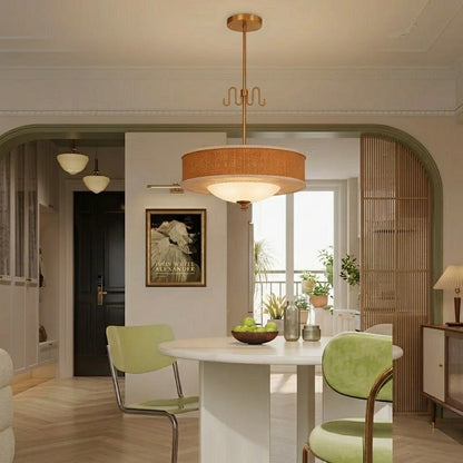 Mid-Century Rattan Pendant Light with Brass Detail