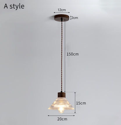 Light Luxury Simple Walnut Wood and Glass Pendant Light for Bedroom
