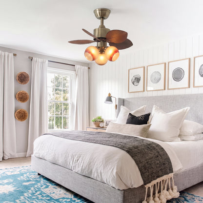 29 Inch Palm Leaf Ceiling Fan with Amber Glass Lights