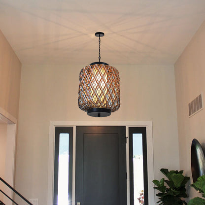 Outdoor Waterproof Lantern Rattan Pendant Lights Modern Chandelier