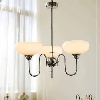 Modern Silver Gooseneck Globe Chandelier - Chrome Mid-Century Pendant