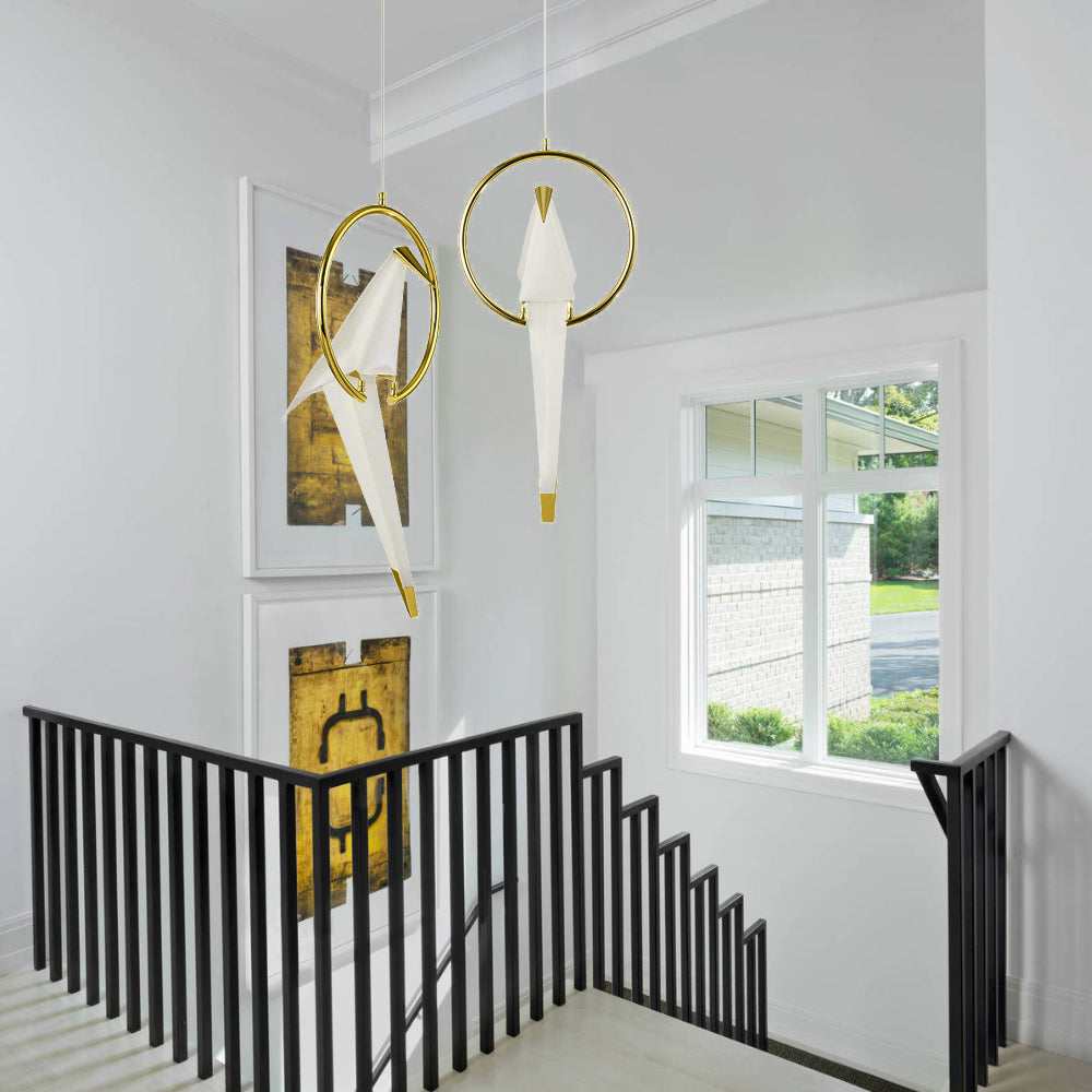 Double Origami Bird Pendant | Symmetrical Gold Arch Feature Light