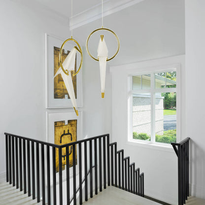 Double Origami Bird Pendant | Symmetrical Gold Arch Feature Light