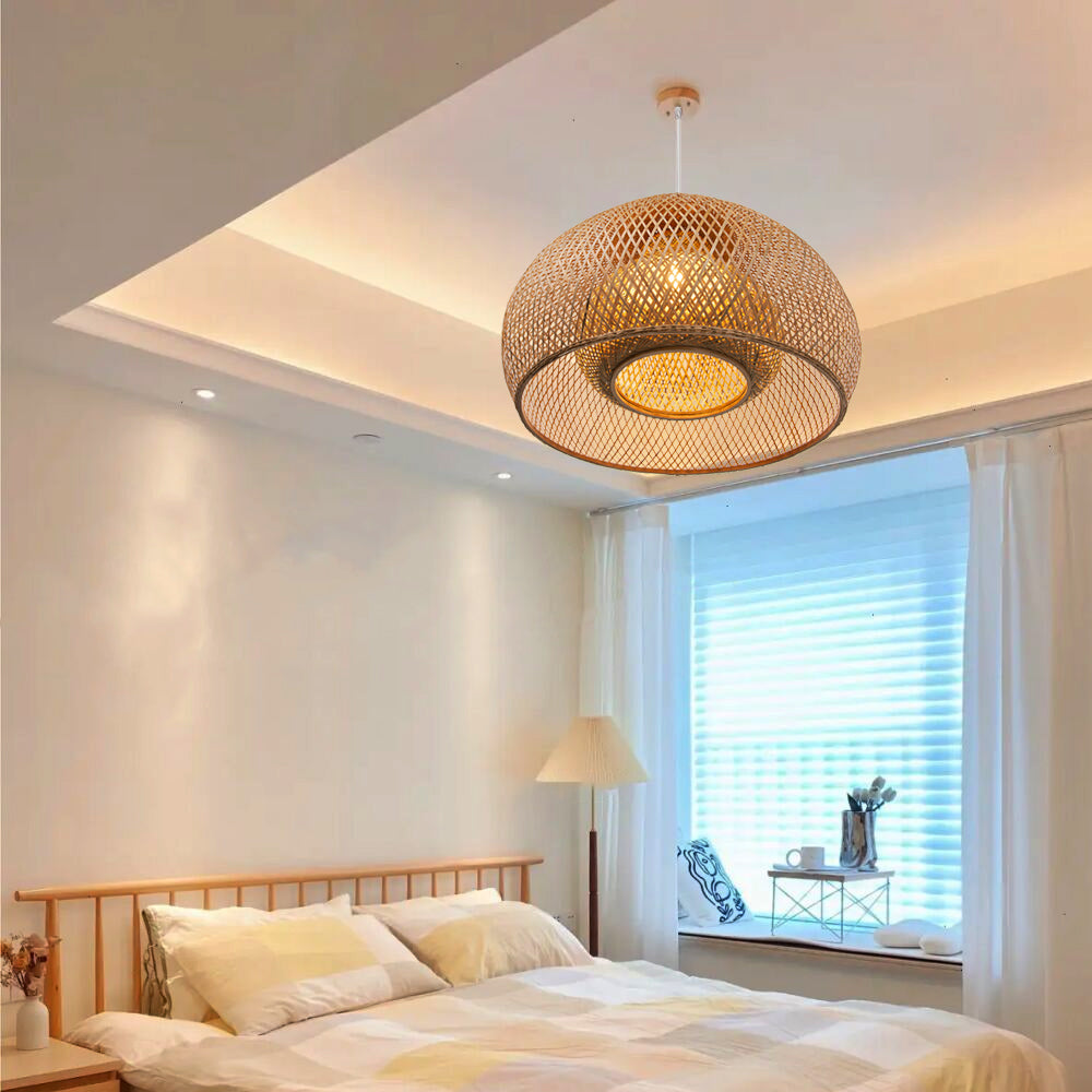 Hand-Woven Rattan Pendant Light | Natural Bamboo Ceiling Fitting