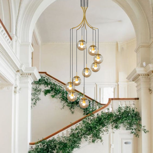 Modern Nordic Spiral Glass Globe Chandelier - Luxury Gold Staircase Pendant Light