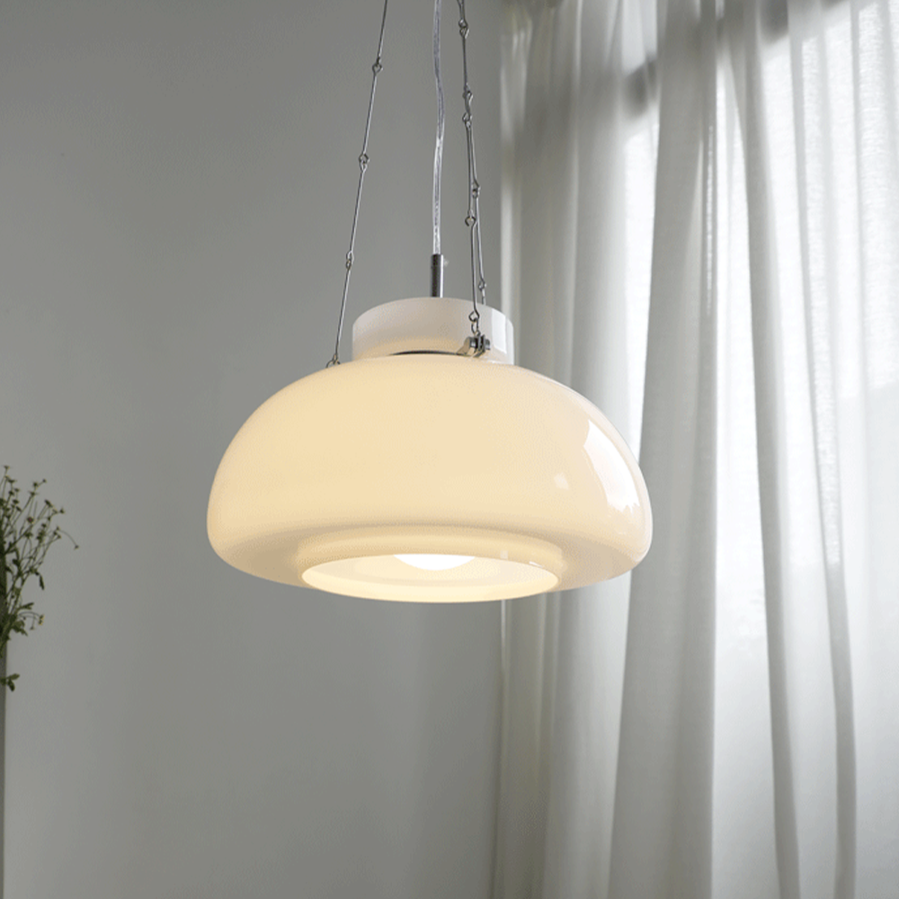 Mid-Century Modern Bauhaus Dome Glass Pendant Light 