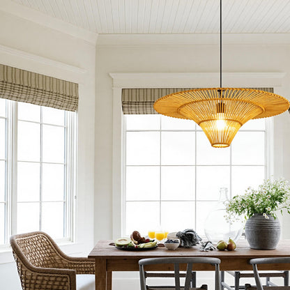 Hand-Woven Rattan Pendant Light - Large Boho Hat Chandelier for Home