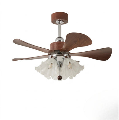Modern Wooden Ceiling Fan with Light | 34/42 Inch LED Fan with Glass Shades