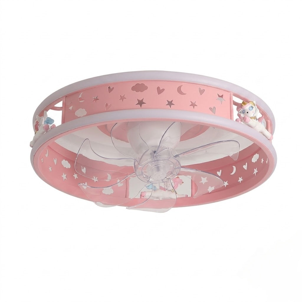 Kids Ceiling Fan with LED Light Cute Round Design