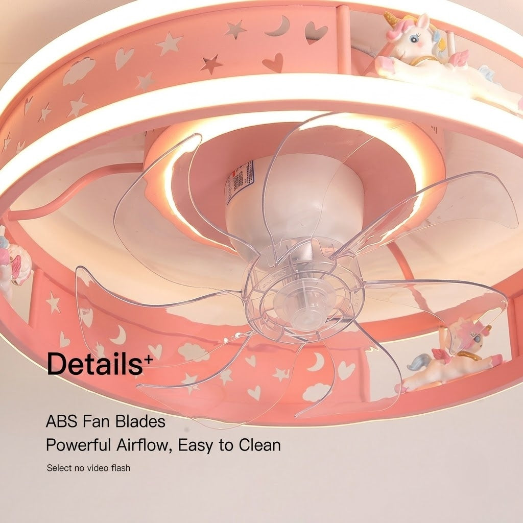 Kids Ceiling Fan with LED Light Cute Round Design