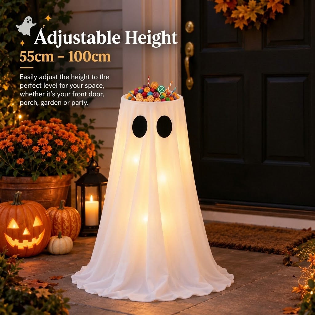 Light-Up Ghost Halloween Candy Bowl with Adjustable Height