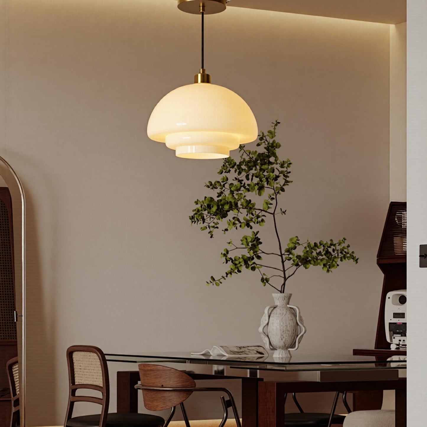 Mid Century Style Milk White Glass Pendant Light