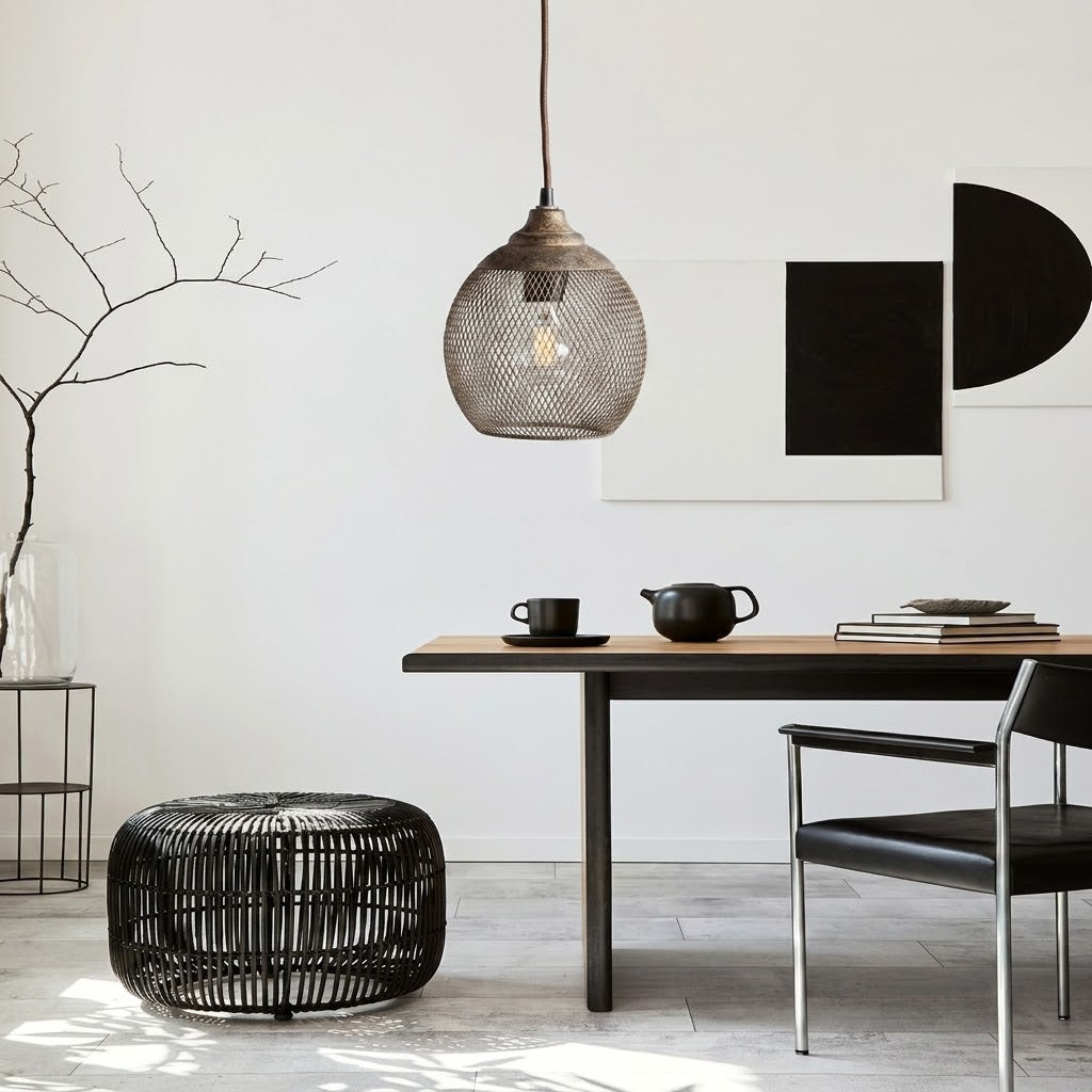 Woven Iron Pendant Light in Aged Grey