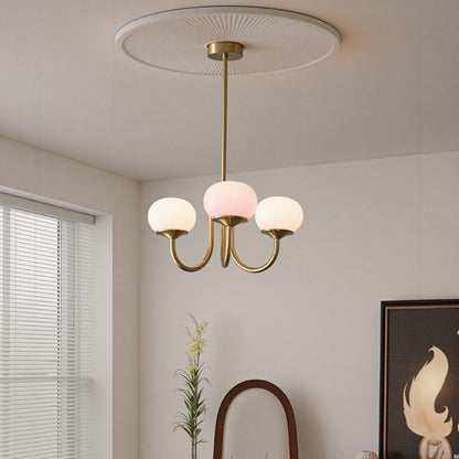 Modern Gooseneck Globe Chandelier - Mid-Century Pink & Orange Glass Pendant