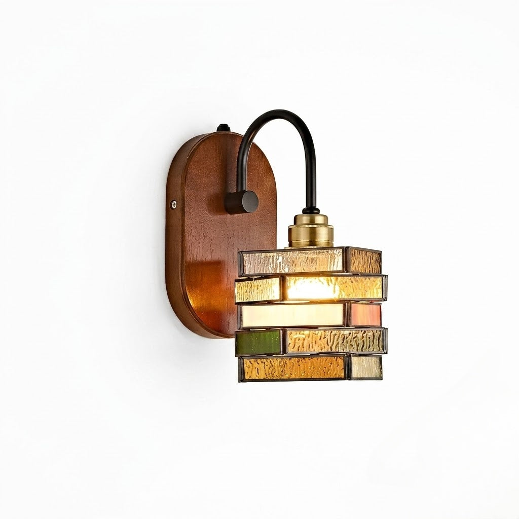 Handcrafted Vintage Geometric Stained Glass Wall Light