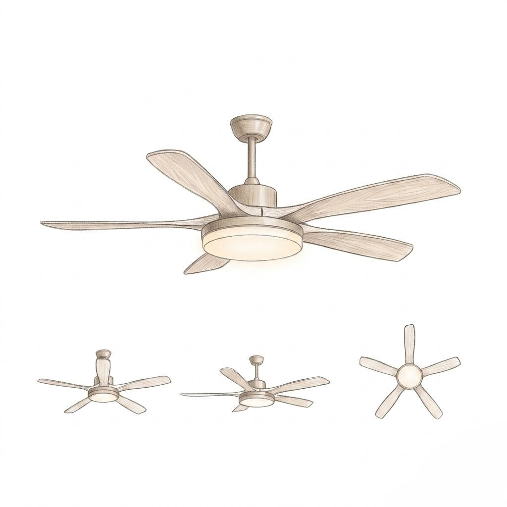 Modern Style Ceiling Fan with Light Natural Wood Finish & LED for Bedroom
