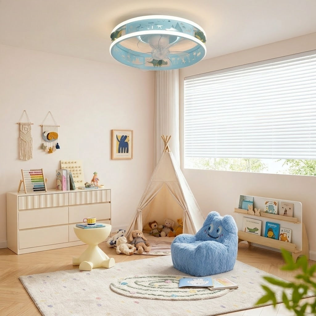 Kids Ceiling Fan with LED Light Cute Round Design