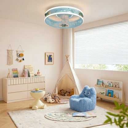 Kids Ceiling Fan with LED Light Cute Round Design
