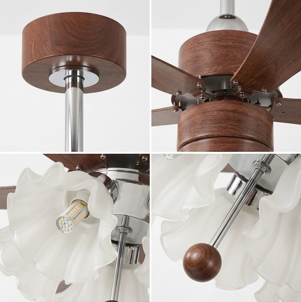 Modern Wooden Ceiling Fan with Light | 34/42 Inch LED Fan with Glass Shades