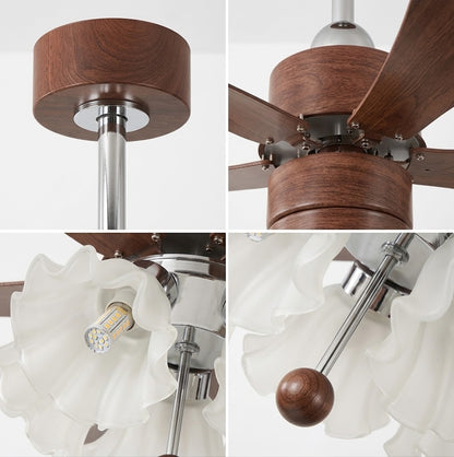 Modern Wooden Ceiling Fan with Light | 34/42 Inch LED Fan with Glass Shades