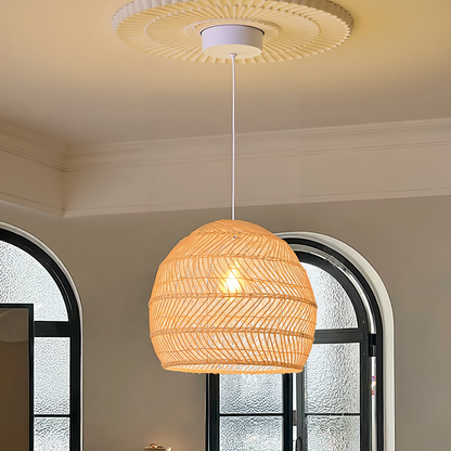 Hand-Woven Rattan Dome Pendant Light - Organic Boho Wicker Chandelier