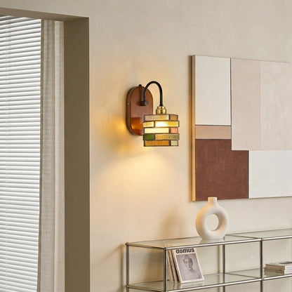 Handcrafted Vintage Geometric Stained Glass Wall Light