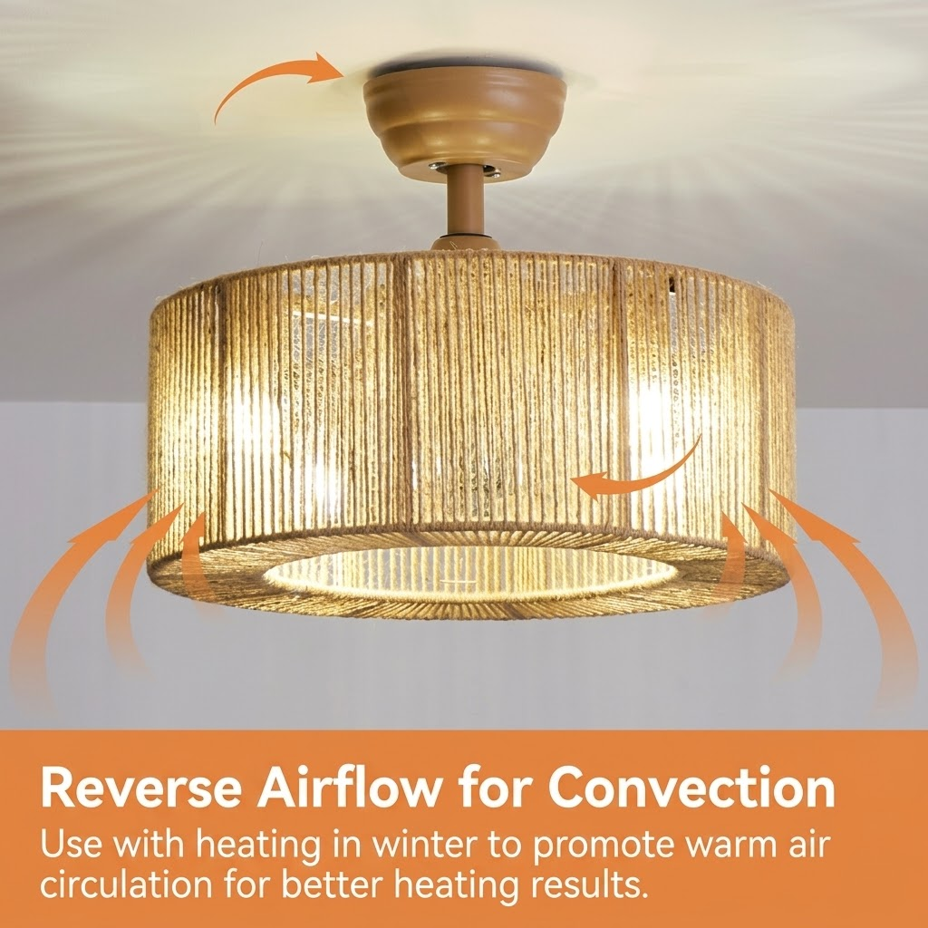 Wabi-Sabi Rope Ceiling Fan Light with Natural Wood Finish