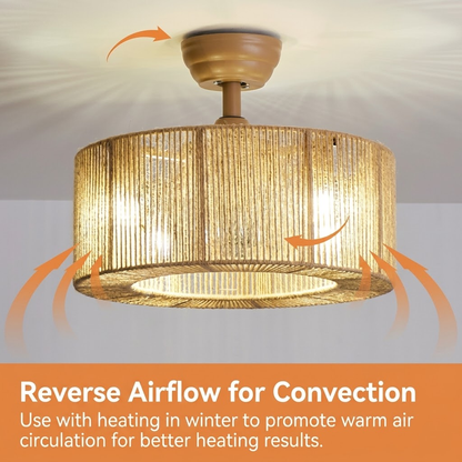 Wabi-Sabi Rope Ceiling Fan Light with Natural Wood Finish
