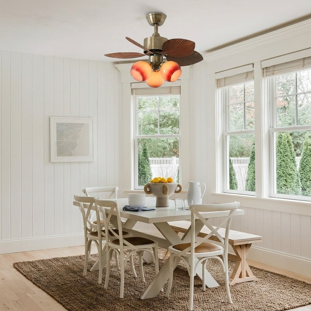 29 Inch Palm Leaf Ceiling Fan with Amber Glass Lights