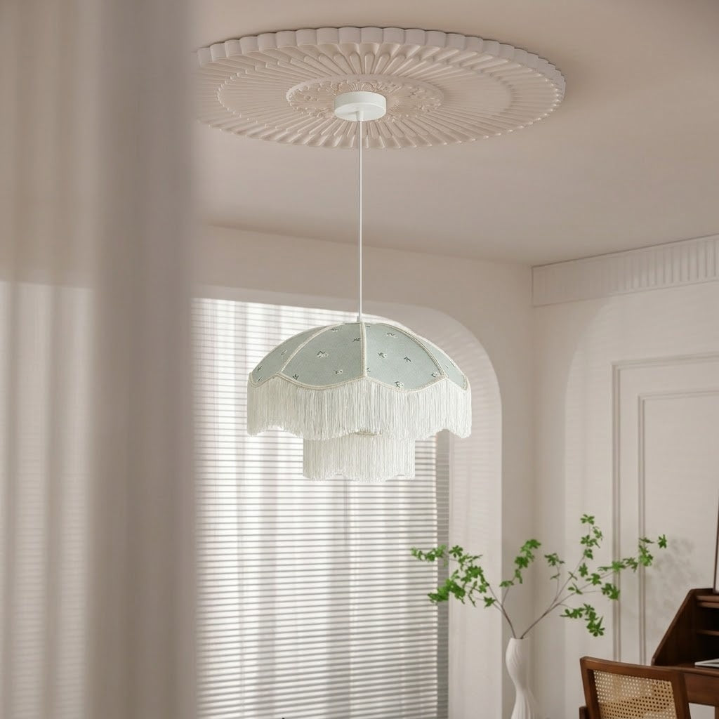 Vintage Floral Fabric Fringe Pendant Light