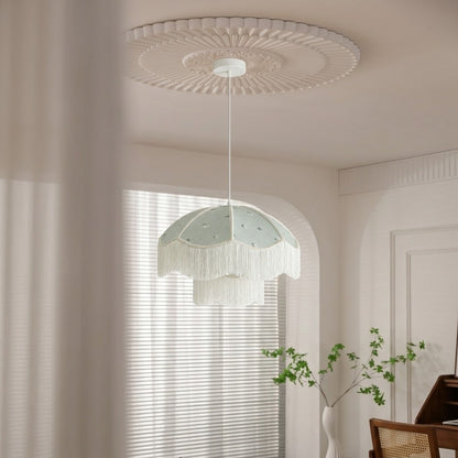 Vintage Floral Fabric Fringe Pendant Light
