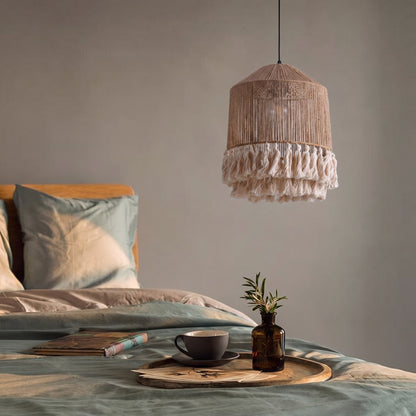 Modern Boho Jute Rope Pendant Light - Fringe Tassel Chandelier