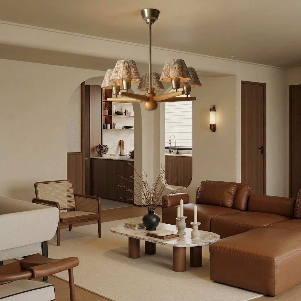 Mid-Century Solid Wood Ceiling Light for Dining Room