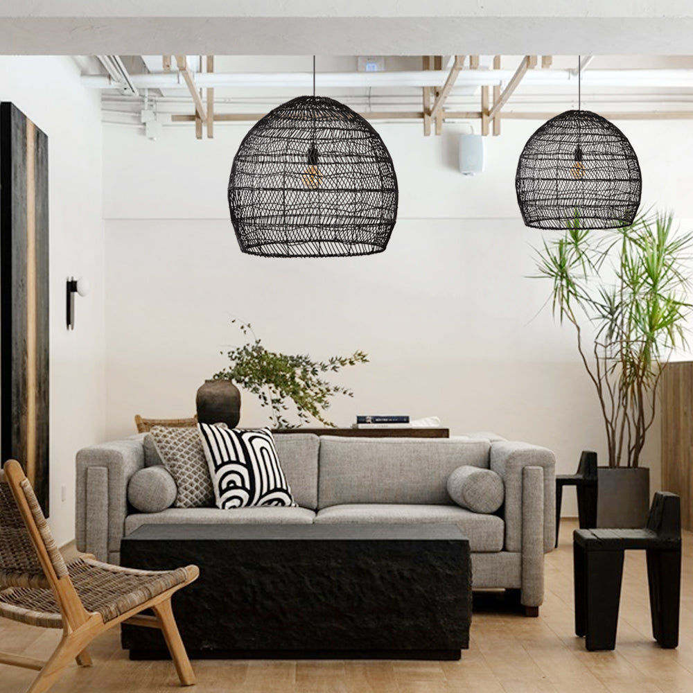 Hand-Woven Rattan Dome Pendant Light - Organic Boho Wicker Chandelier