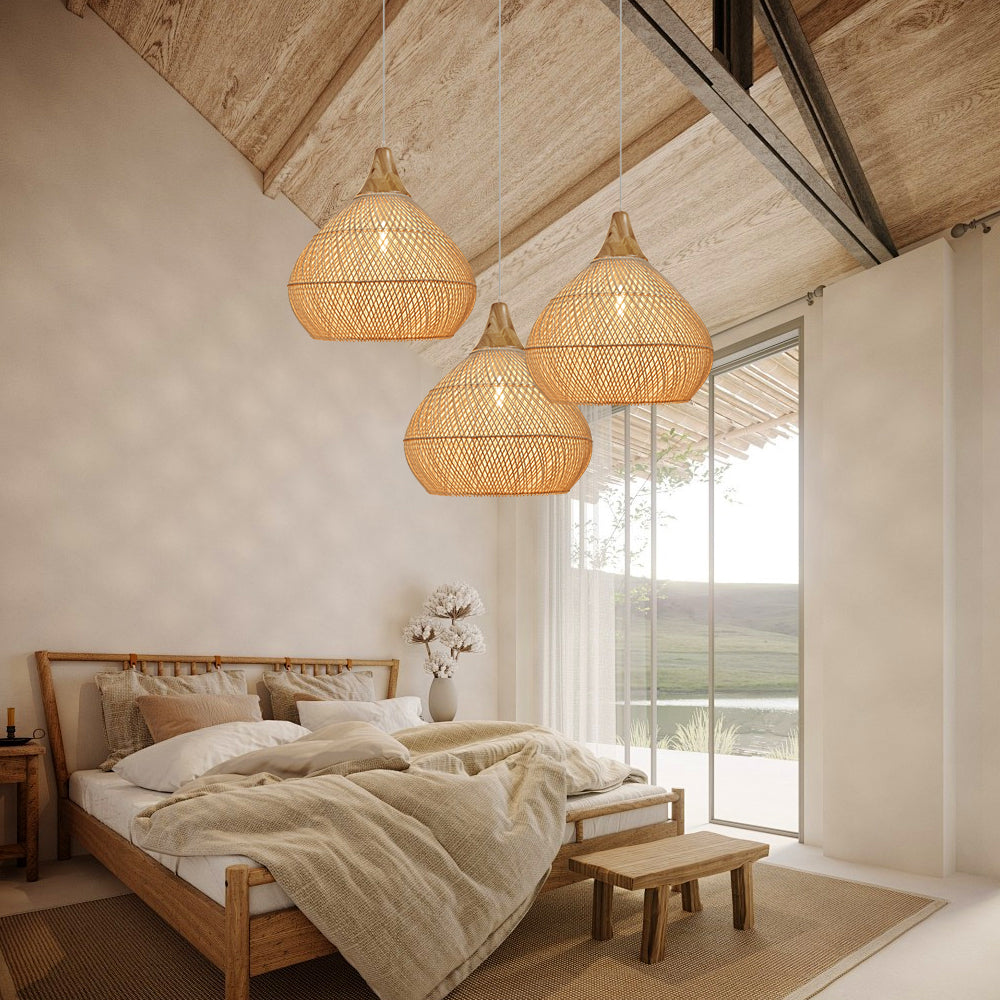 Modern Hand-Woven Rattan Pendant Light - Nordic Organic Teardrop Lamp
