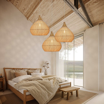 Modern Hand-Woven Rattan Pendant Light - Nordic Organic Teardrop Lamp