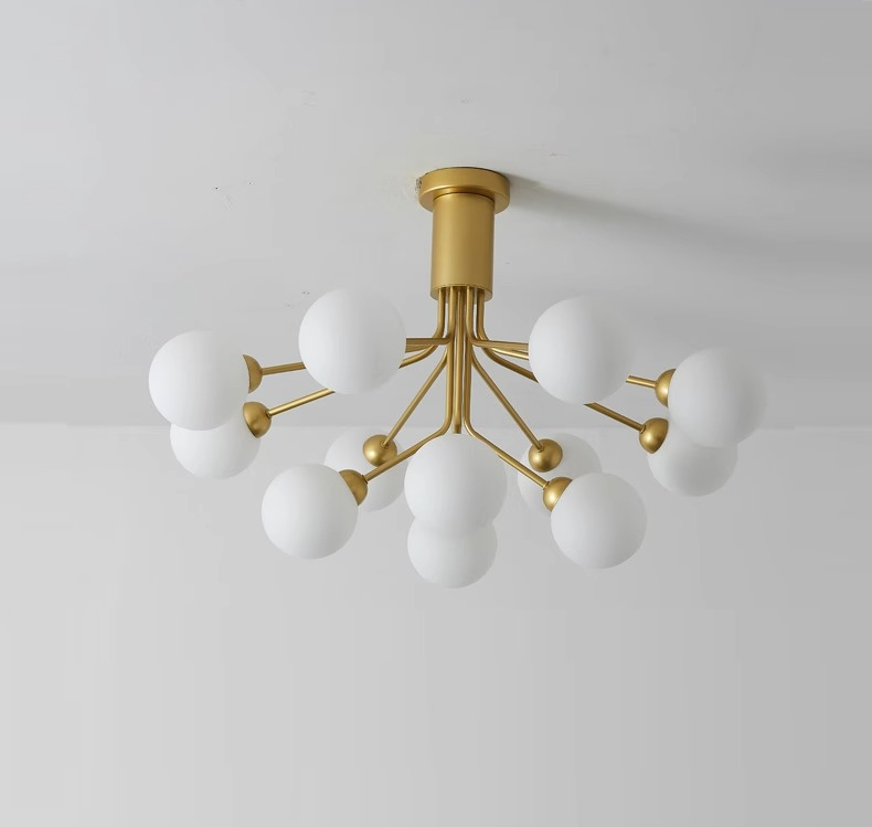 Modern Branching Globe Chandelier - Nordic Gold 18-Light Pendant