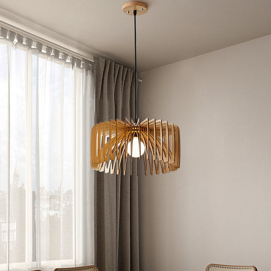 Mid Century Modern Wood Pendant Light Handmade Wooden Lamp
