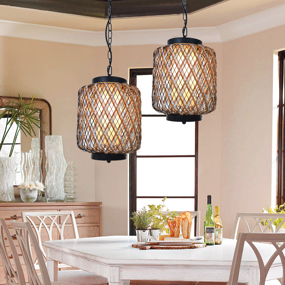 Outdoor Waterproof Lantern Rattan Pendant Lights Modern Chandelier