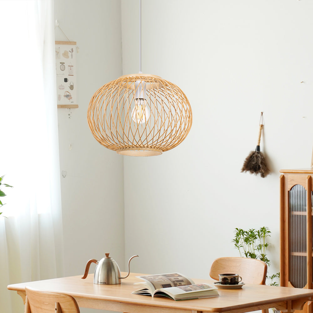 Boho Bamboo Pendant Light Wicker Hanging Lamp for Dining,Kitchen