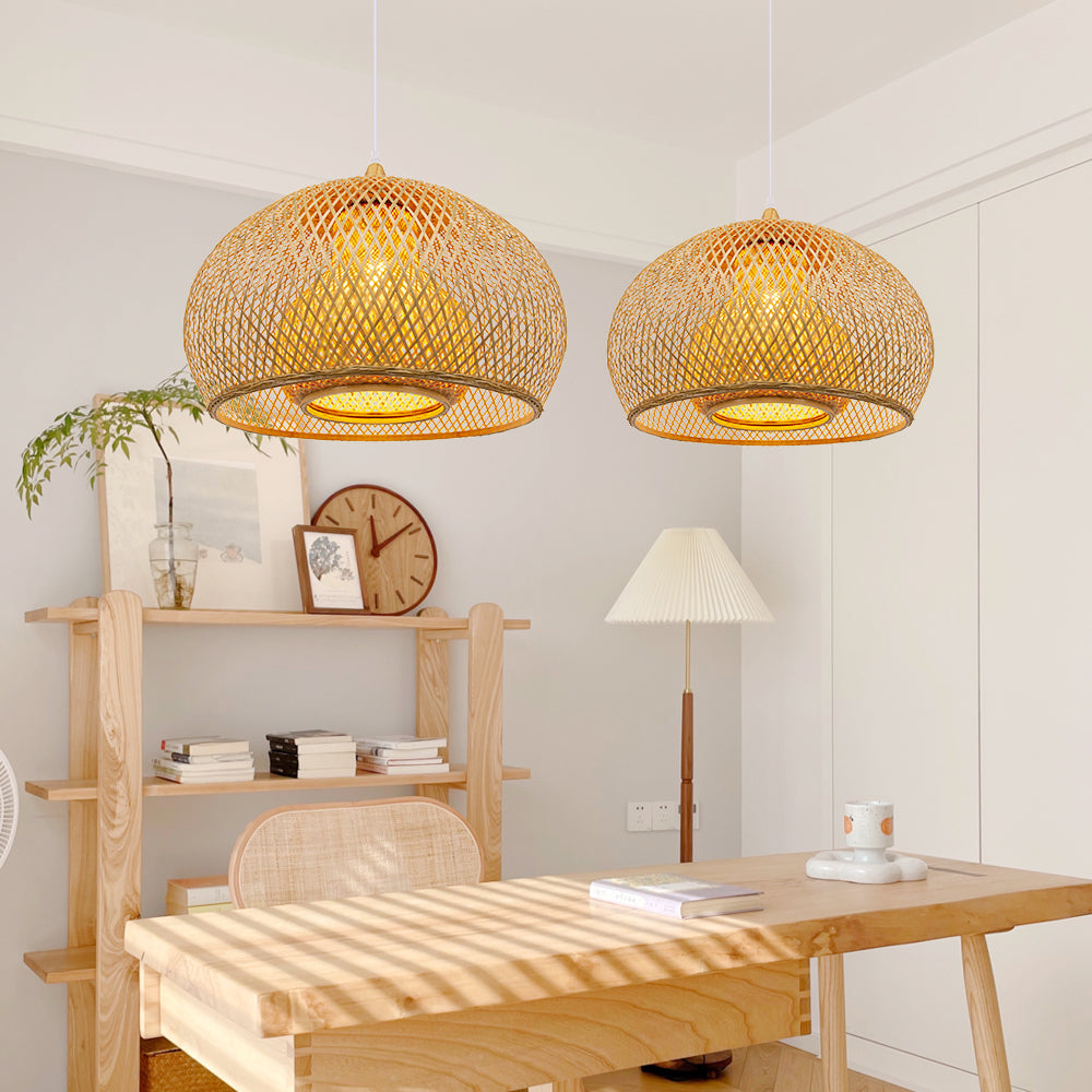 Hand-Woven Rattan Pendant Light | Natural Bamboo Ceiling Fitting