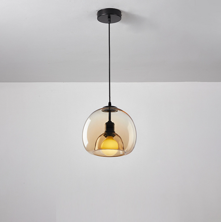 Spherical Glass Pendant Light Modern Double-Layer Globe Smoke & Amber Hanging Lamp